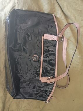 Coach Patent Leather Black Tote with Blush Trim